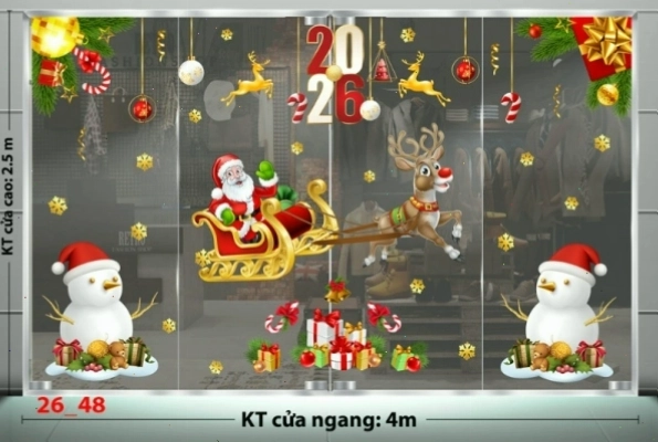 Decal dán tường combo 48 với hình ảnh ông già Noel và người tuyết