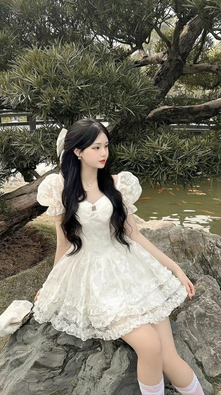 Hình ảnh gái xinh mặc váy trắng, thu hút qua vẻ đẹp tự nhiên