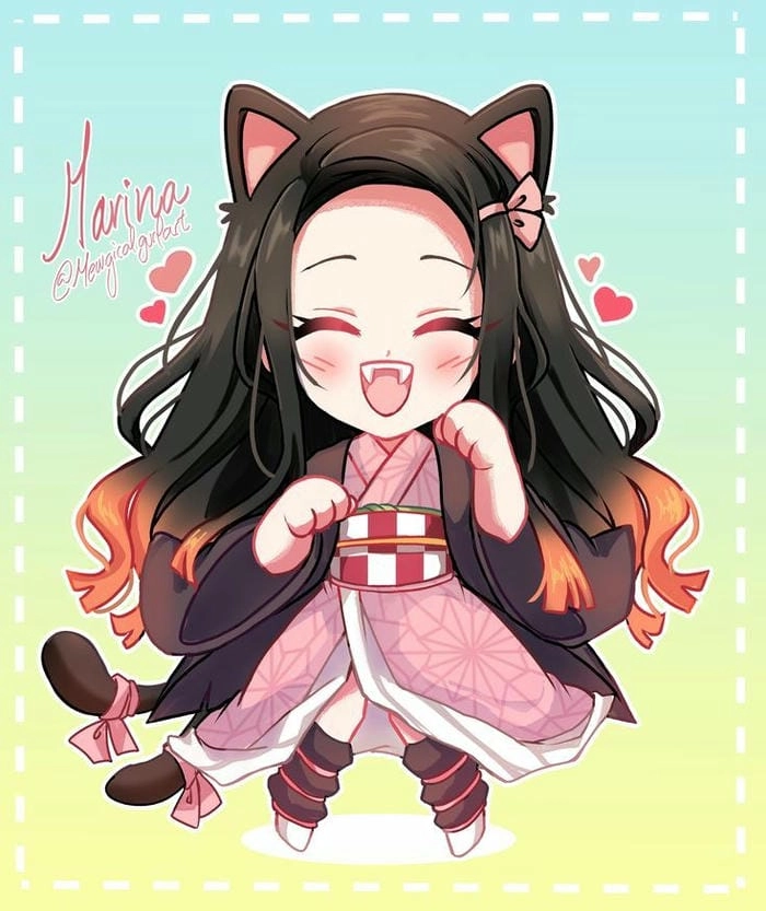 Vẽ Nezuko chibi đơn giản, dễ thương với phong cách dễ thương